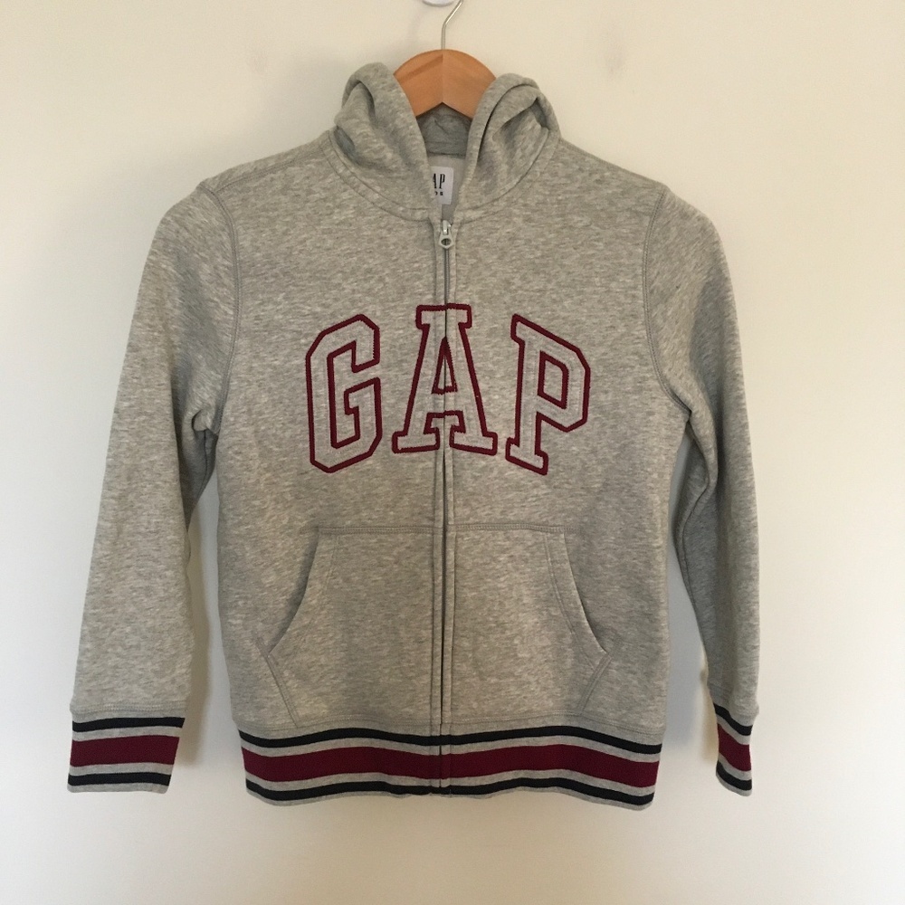 Gap Boys Kids Arch Logo Hoodie Sweatshirt Light Heather Gray Sz M 8 Full Zip